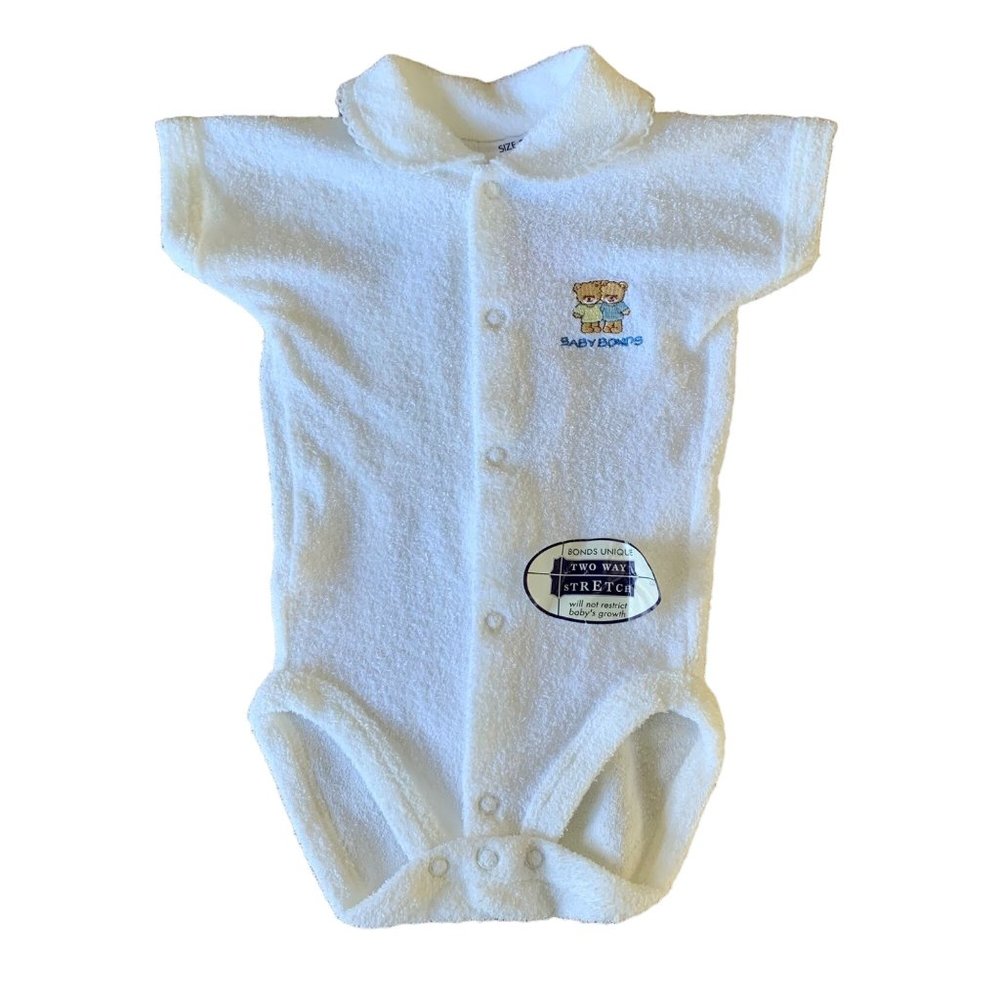 BONDS AUSTRALIA Vintage Baby Romper 6-9 Mos 0 White Playsuit Terry Cloth NEW